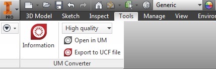 Панель UM Converter в Autodesk Inventor
